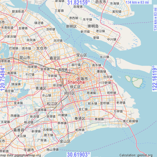 Shanghai on map