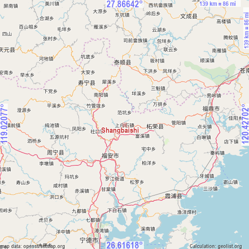 Shangbaishi on map