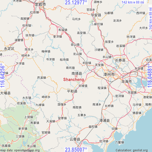 Shancheng on map