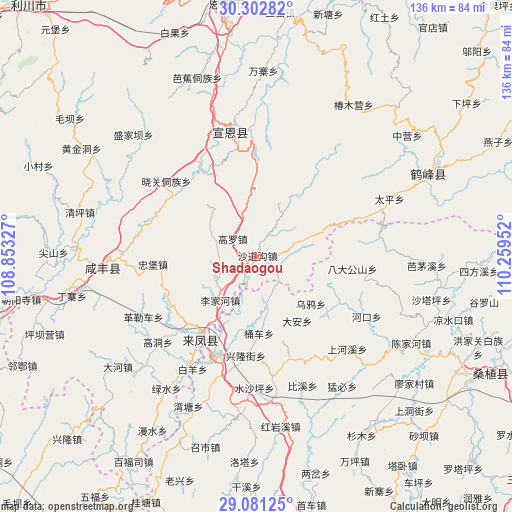 Shadaogou on map