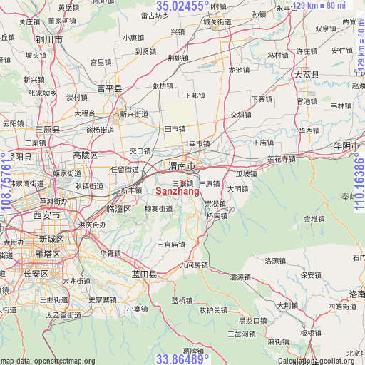 Sanzhang on map