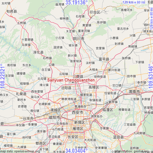 Sanyuan Chengguanzhen on map