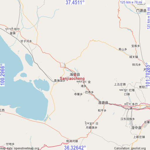 Sanjiaocheng on map