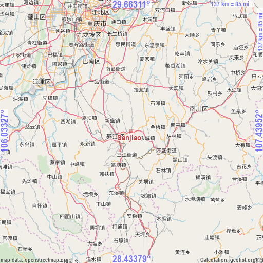 Sanjiao on map