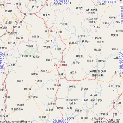 Sanjiang on map