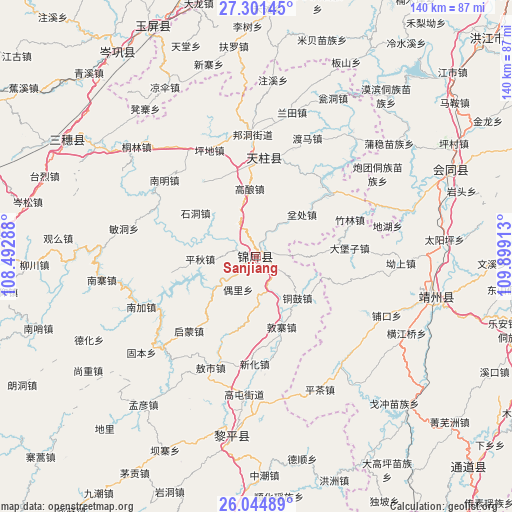 Sanjiang on map