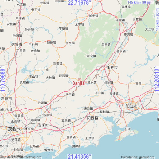 Sanjia on map