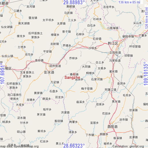 Sangzhe on map