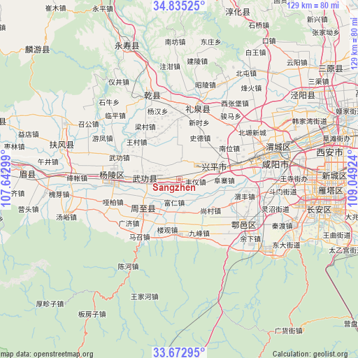 Sangzhen on map