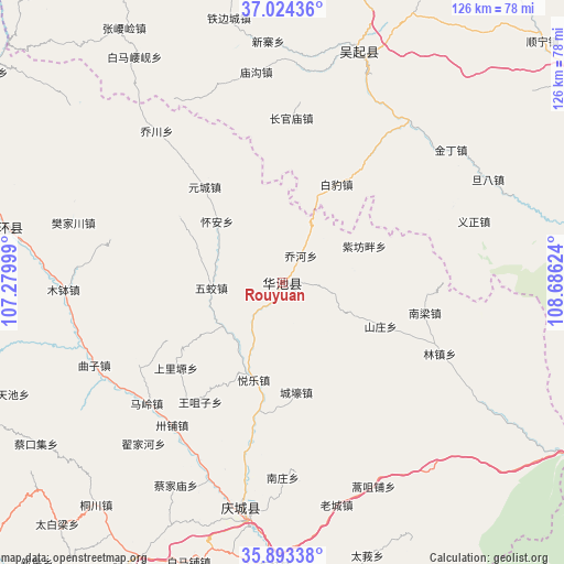 Rouyuan on map