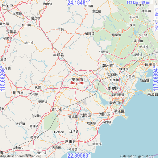 Jieyang on map