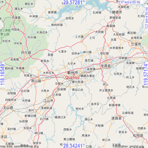 Quzhou on map