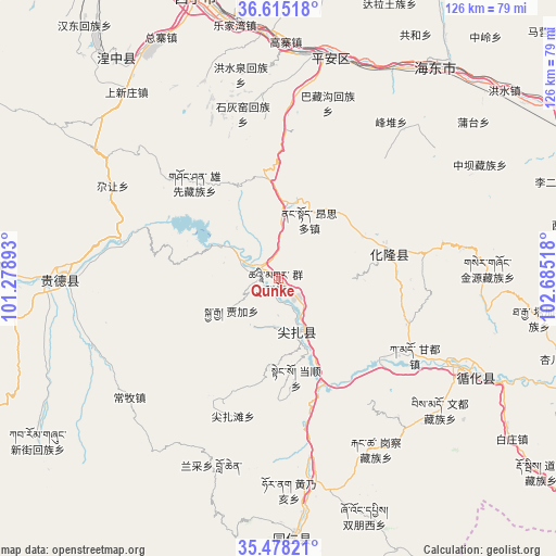 Qunke on map