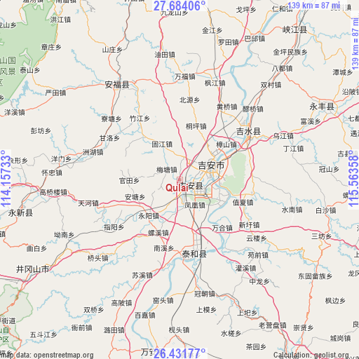 Qulai on map