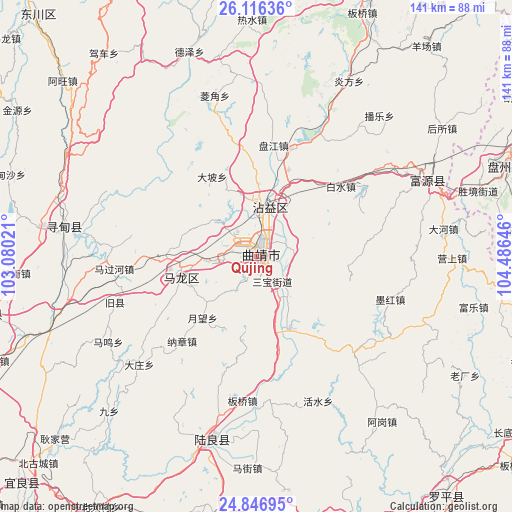 Qujing on map
