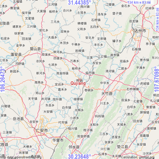 Qujiang on map