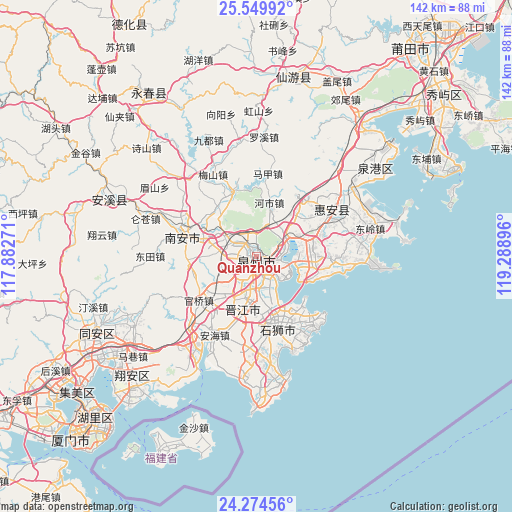 Quanzhou on map