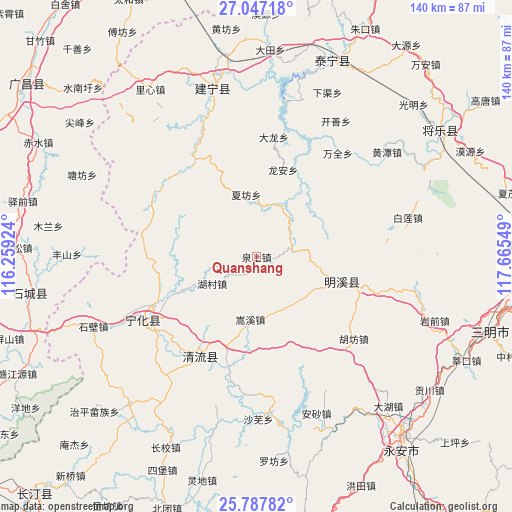 Quanshang on map