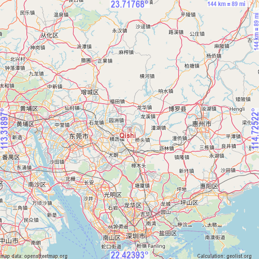 Qishi on map