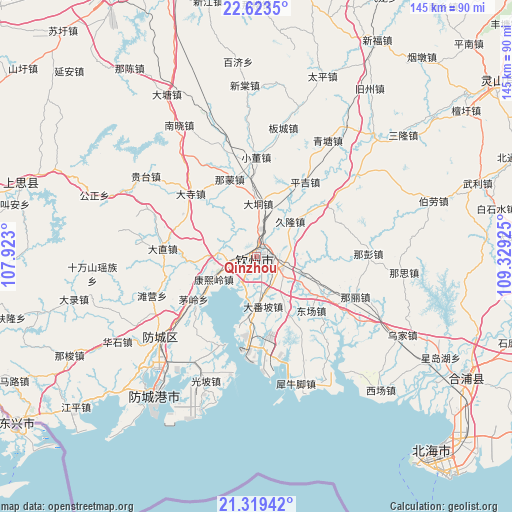 Qinzhou on map