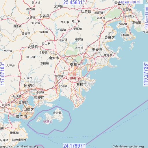 Jinjiang on map