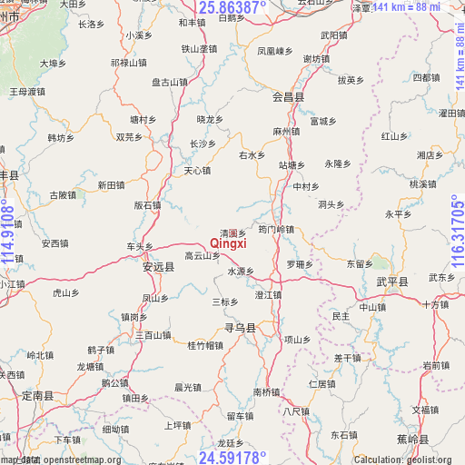 Qingxi on map