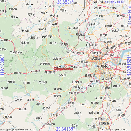 Qingshanhu on map