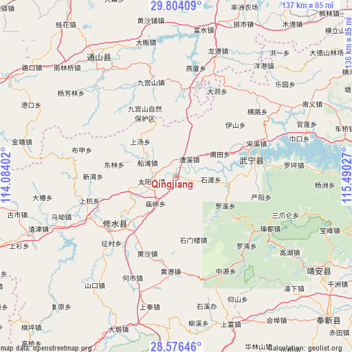 Qingjiang on map