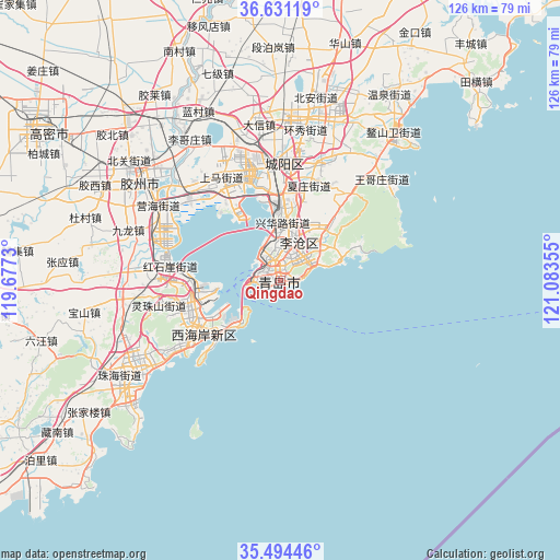 Qingdao on map