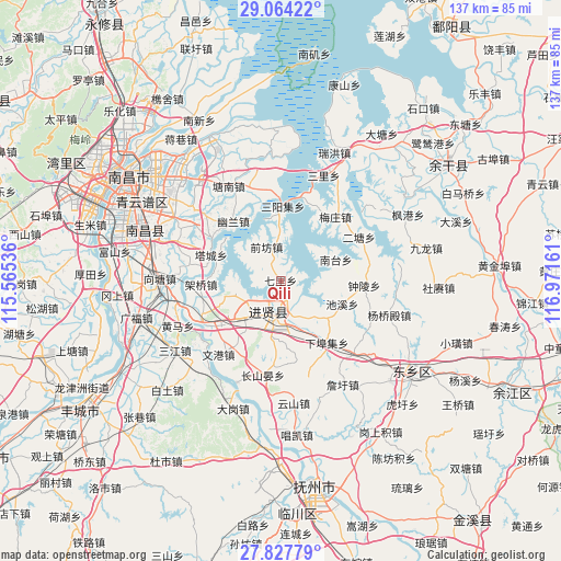 Qili on map