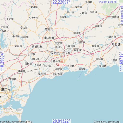 Qijing on map