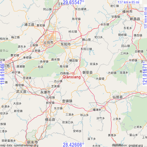 Qianxiang on map