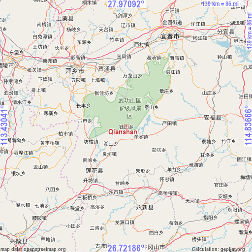 Qianshan on map