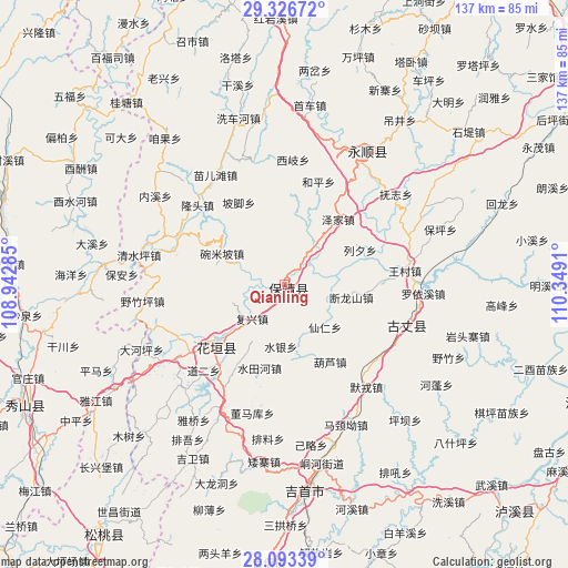 Qianling on map