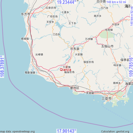 Qianjia on map