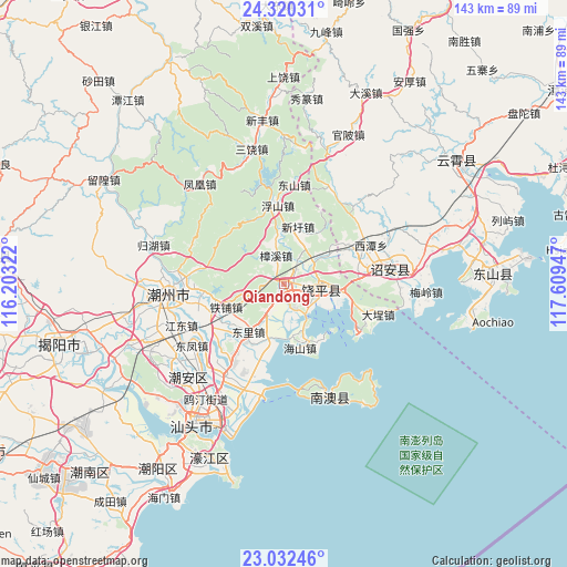 Qiandong on map