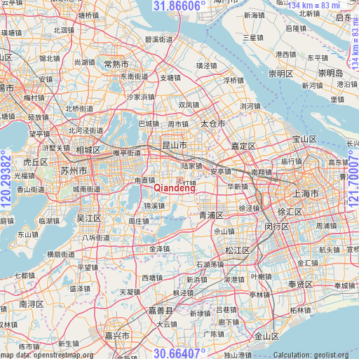 Qiandeng on map
