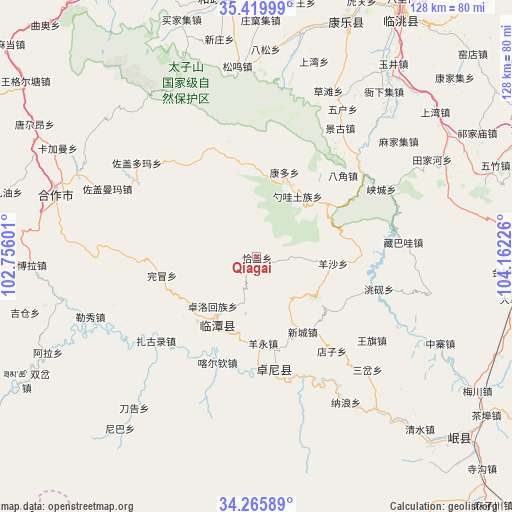 Qiagai on map