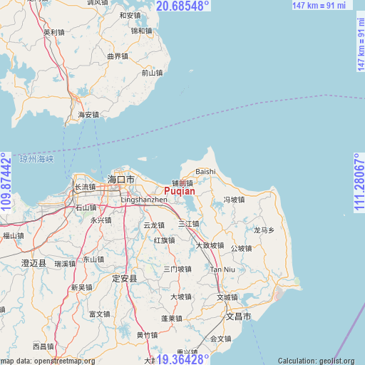 Puqian on map