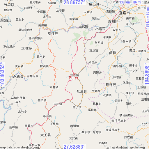 Pu’er on map