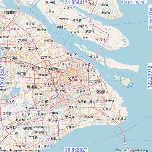 Pudong on map