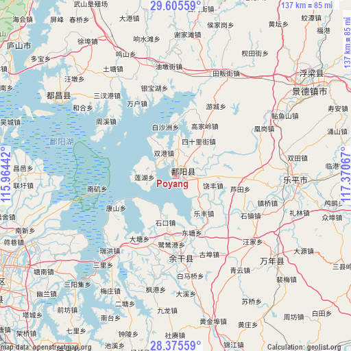 Poyang on map