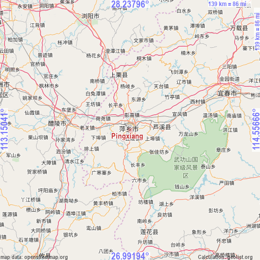 Pingxiang on map