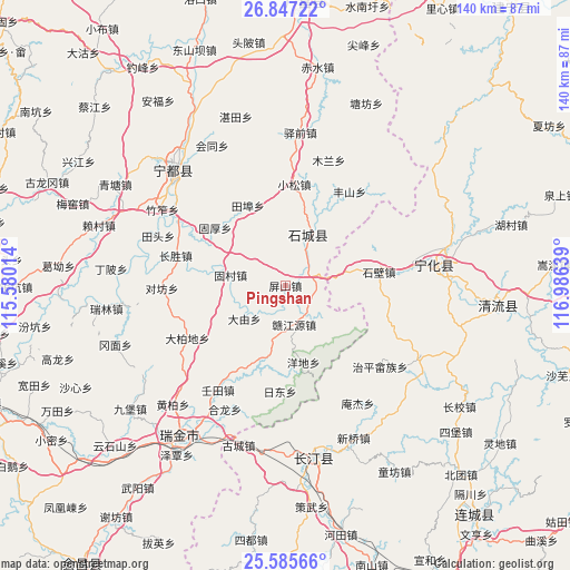 Pingshan on map