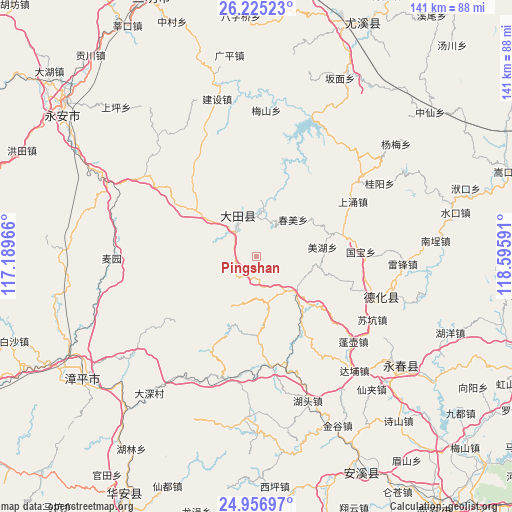 Pingshan on map