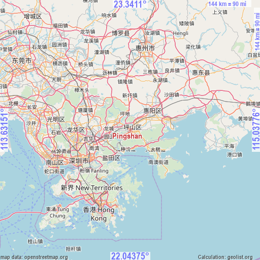 Pingshan on map