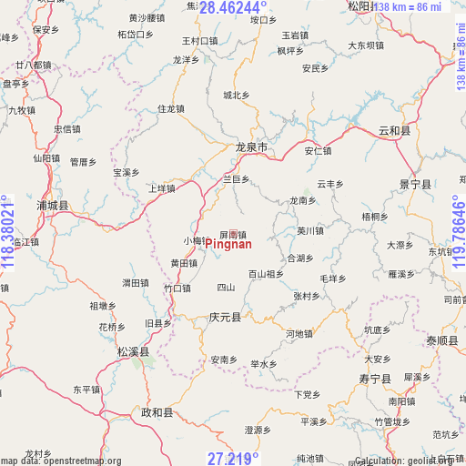 Pingnan on map