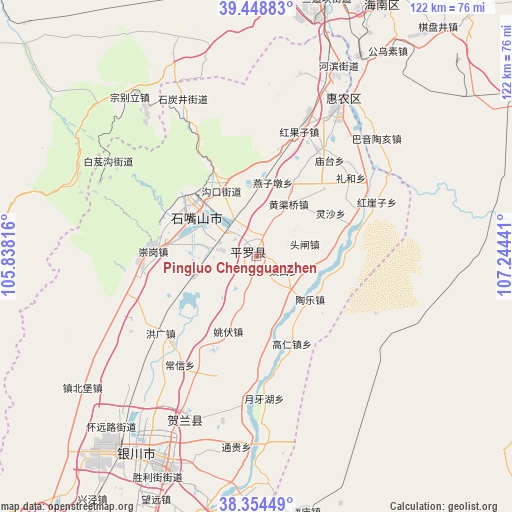 Pingluo Chengguanzhen on map