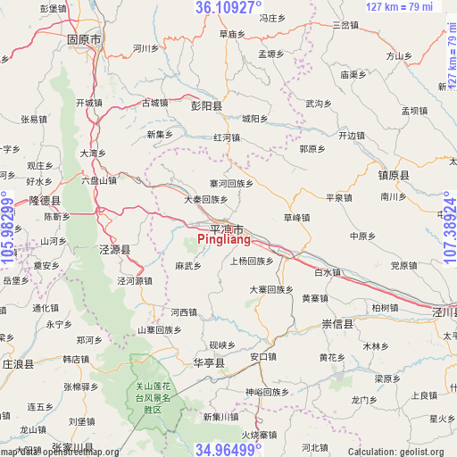 Pingliang on map