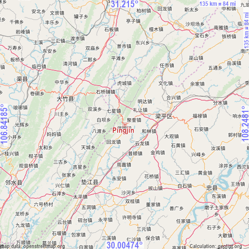 Pingjin on map